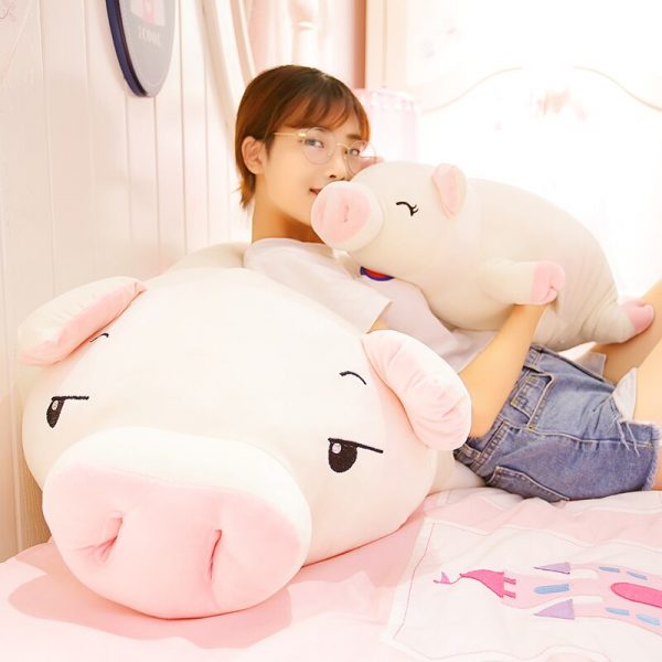 40-75cm Pink Squishy Pig Lying Eyes Open Close Animal Toy Plush - Image 2