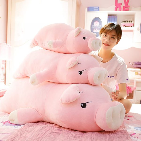 40-75cm Pink Squishy Pig Lying Eyes Open Close Animal Toy Plush - Image 3