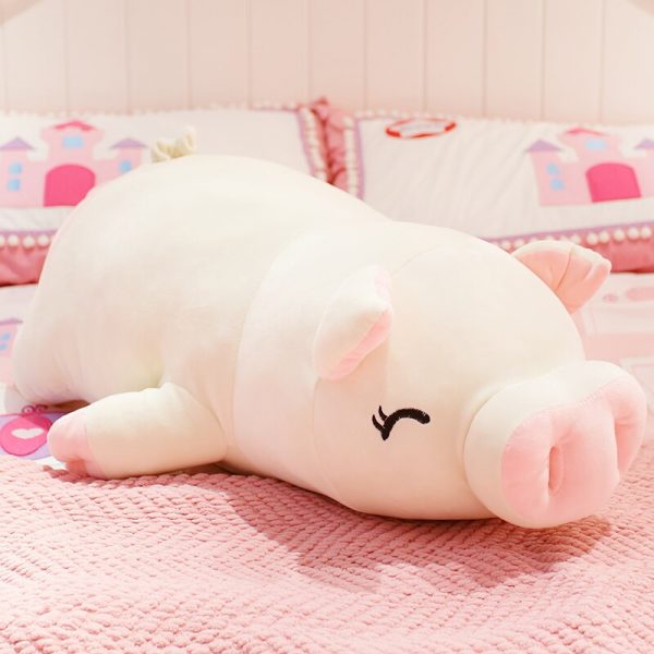 40-75cm Pink Squishy Pig Lying Eyes Open Close Animal Toy Plush - Image 4