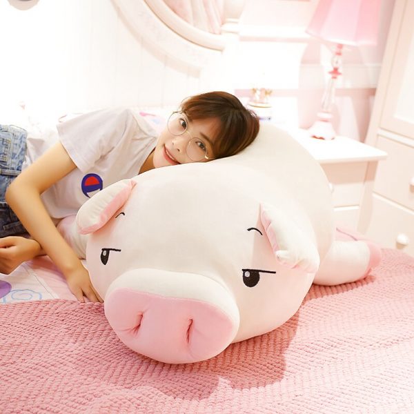 40-75cm Pink Squishy Pig Lying Eyes Open Close Animal Toy Plush - Image 6