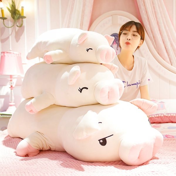 40-75cm Pink Squishy Pig Lying Eyes Open Close Animal Toy Plush