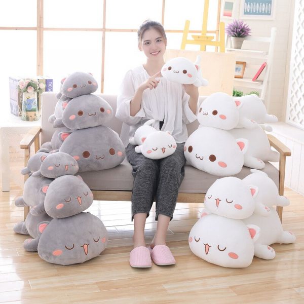 35-65cm Gray White Cat Lying Eyes Closed/Open Cat Stuffed Toy Plush - Image 2