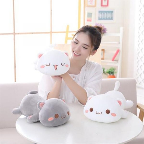 35-65cm Gray White Cat Lying Eyes Closed/Open Cat Stuffed Toy Plush - Image 3