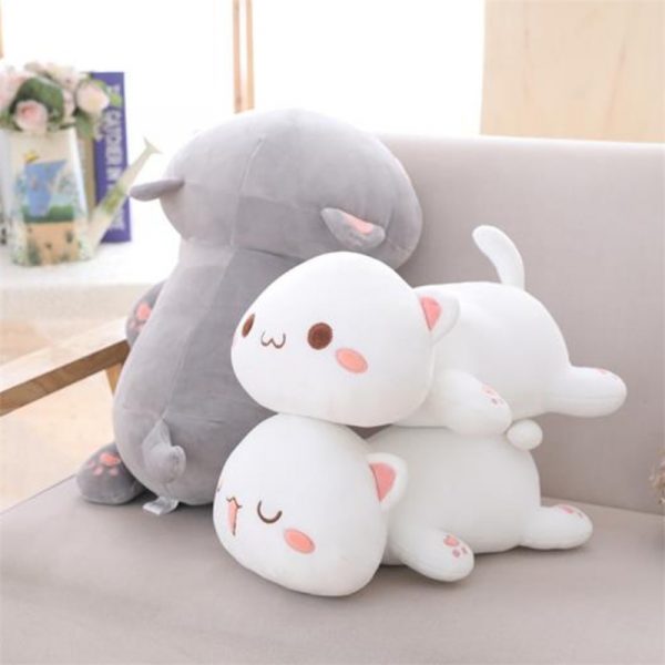 35-65cm Gray White Cat Lying Eyes Closed/Open Cat Stuffed Toy Plush