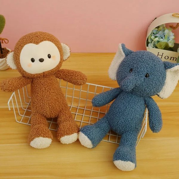 23-35cm White Blue Pink Animals Monkey Elephant Cat Lion Baby Dolls Plush - Image 2