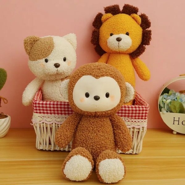 23-35cm White Blue Pink Animals Monkey Elephant Cat Lion Baby Dolls Plush - Image 4