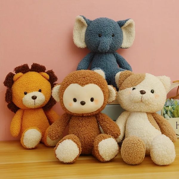 23-35cm White Blue Pink Animals Monkey Elephant Cat Lion Baby Dolls Plush